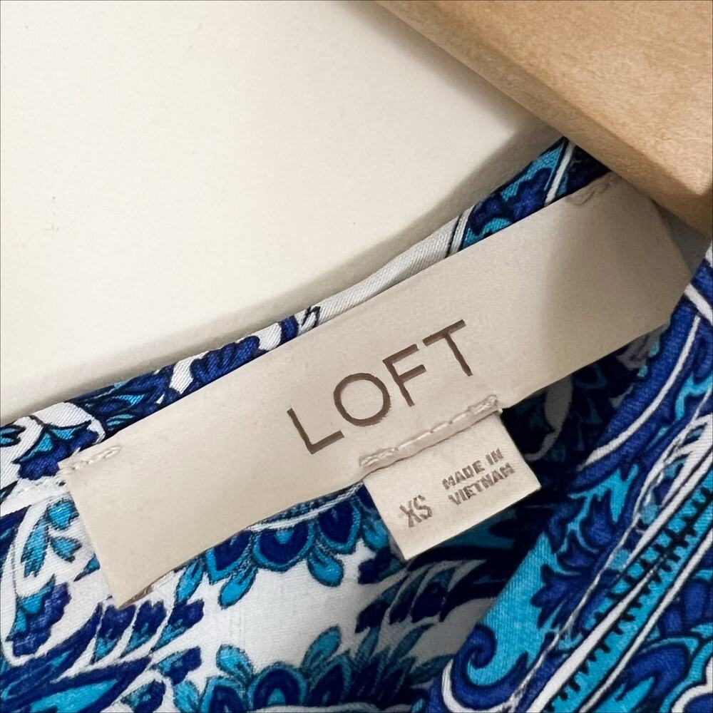 LOFT Paisley Print Wide Leg Cropped Jumpsuit Blue and White Size Medium - Picture 7 of 9